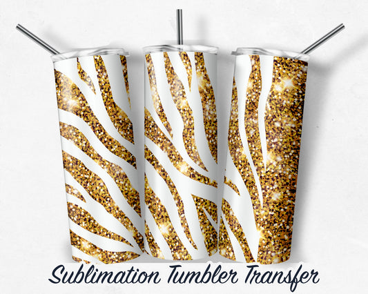 Gold Zebra -  Sublimation Transfer Print For 20 oz Tumbler - 30 oz Skinny Tumbler - Ready To press - Heat Transfers