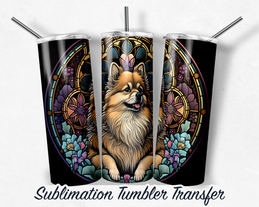 Pomeranian Stained Glass Design -  Sublimation Transfer Print 20 oz Skinny Tumbler - 30oz Skinny Tumbler - Ready To press