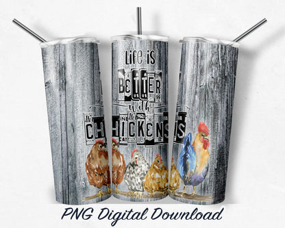 Chickens 20 oz Sublimation Tumbler Design PNG Digital Download