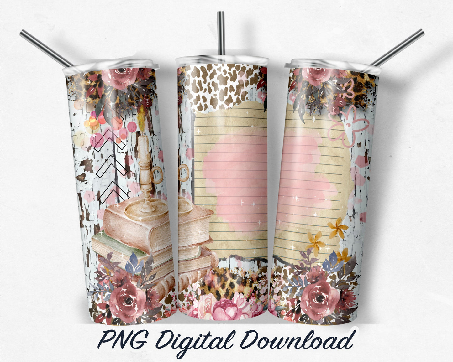 Stacked Books 20 oz Sublimation Tumbler Design - PNG Digital Download