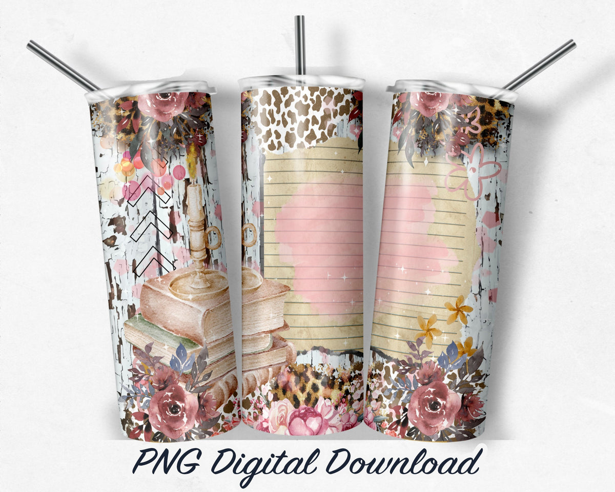 Stacked Books 20 oz Sublimation Tumbler Design - PNG Digital Download