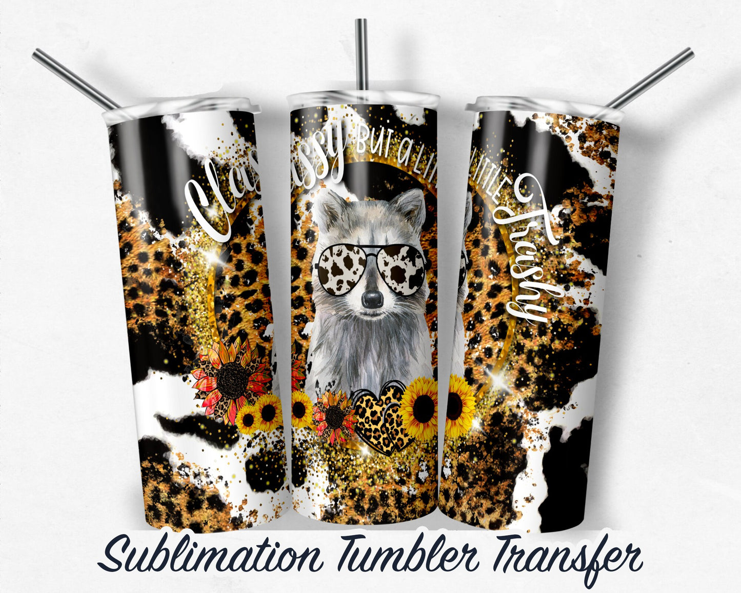 Raccoon  Sublimation Transfer Print For 20 oz - 30 oz Skinny Tumbler - Ready To press - Heat Transfers