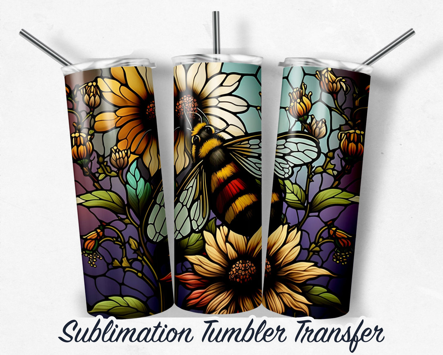 Stained Glass Bee  Sublimation Transfer Print For 20 oz Tumblers - 30 oz Tumblers - Ready To press - Heat Transfers