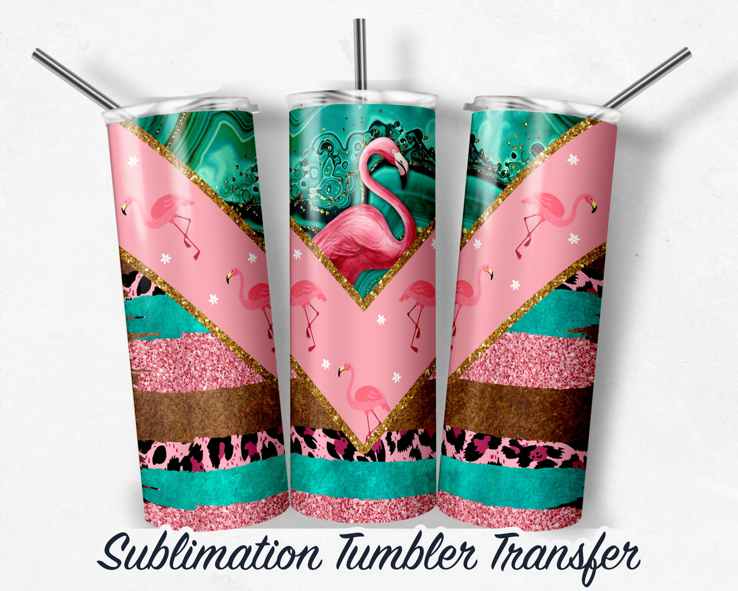 Flamingo  Sublimation Transfer Print For 20 oz Tumbler - 30 oz Skinny Tumbler - RTP - Heat Transfers