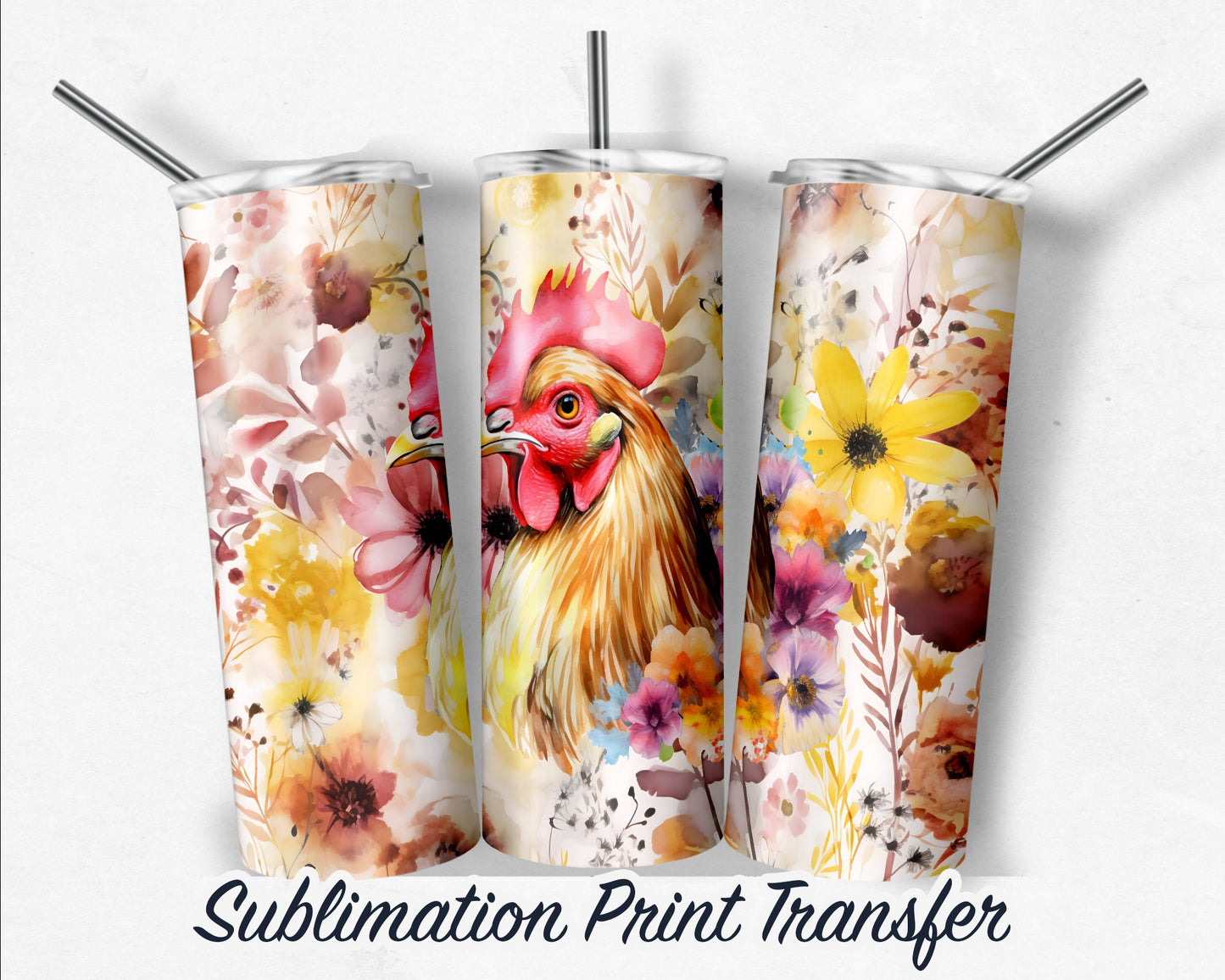 Chicken  Sublimation Transfer Print For 20 oz Tumbler - 30 oz Skinny Tumbler - RTP - Heat Transfers