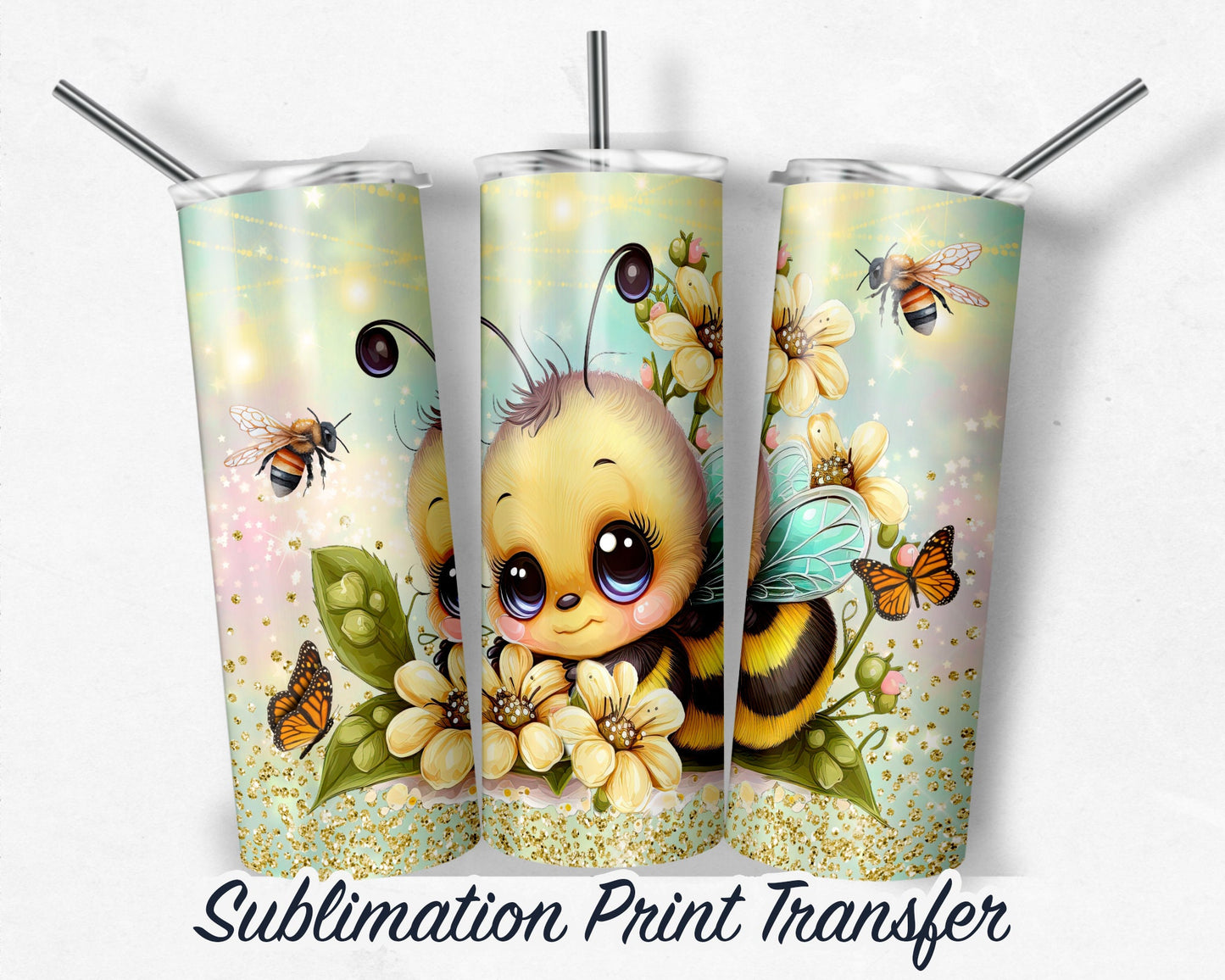 Baby Bumblebee  Sublimation Transfer Print For 20 oz Tumblers - 30 oz Tumblers - Ready To press - Heat Transfers