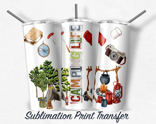 Camping  Sublimation Transfer Print For 20 oz Tumblers - 30 oz Tumblers - Ready To press - Heat Transfers