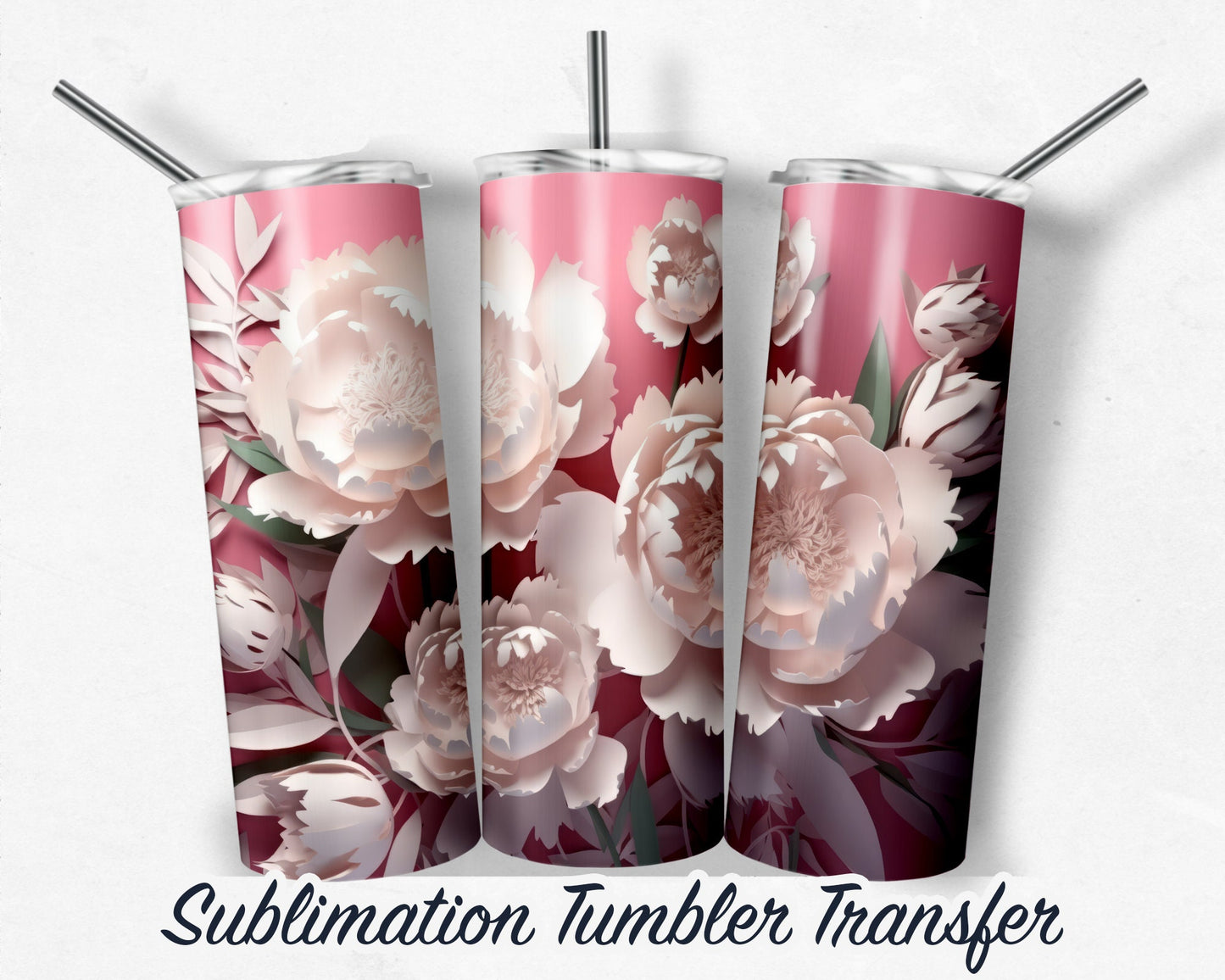 3D Flower  Sublimation Transfer Print For 20 oz - 30 oz Skinny Tumbler - Ready To press - Heat Transfers