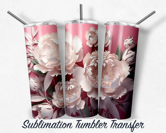 3D Flower  Sublimation Transfer Print For 20 oz - 30 oz Skinny Tumbler - Ready To press - Heat Transfers