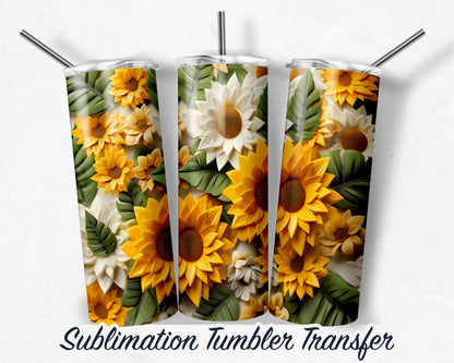 3D Sunflower  Sublimation Transfer Print For 20 oz - 30 oz Skinny Tumbler - Ready To press - Heat Transfers