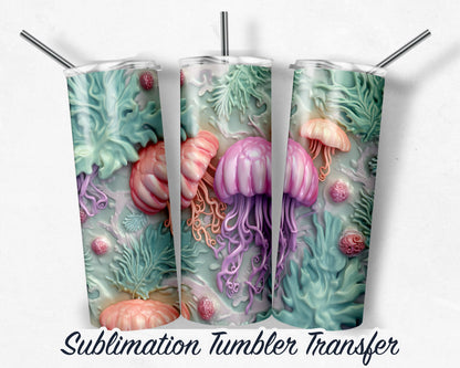 3D Jellyfish  Sublimation Transfer Print 20 oz - 30 oz Skinny Tumbler - Ready to Press - Heat Transfers