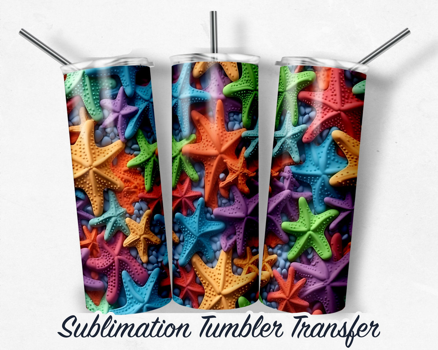 3D Starfish  Sublimation Transfer Print 20 oz - 30 oz Skinny Tumbler - Ready to Press - Heat Transfers