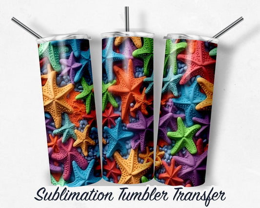 3D Starfish  Sublimation Transfer Print 20 oz - 30 oz Skinny Tumbler - Ready to Press - Heat Transfers