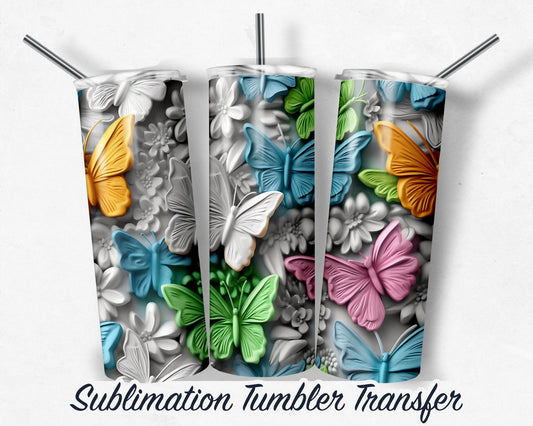 3D Butterflies  Sublimation Transfer Print 20 oz - 30 oz Skinny Tumbler - Ready to Press - Heat Transfers