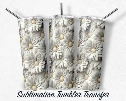 3D Floral  Sublimation Transfer Print 20 oz - 30 oz Skinny Tumbler - Ready to Press - Heat Transfers