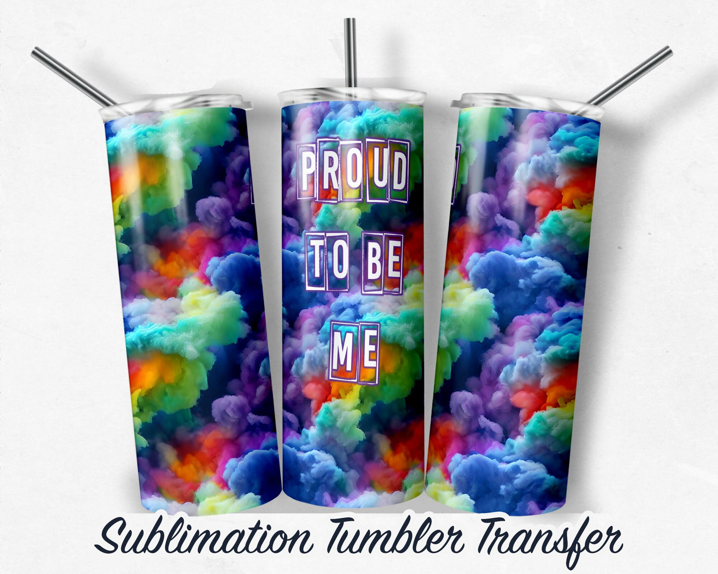 Rainbow Clouds  Sublimation Transfer Print 20 oz - 30 oz Skinny Tumbler - Ready to Press - Heat Transfers