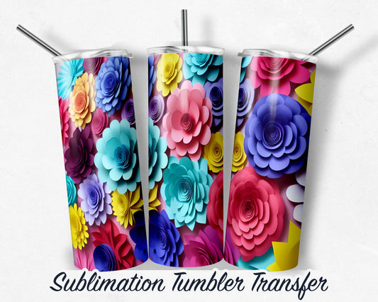 3D Floral  Sublimation Transfer Print 20 oz - 30 oz Skinny Tumbler - Ready to Press - Heat Transfers