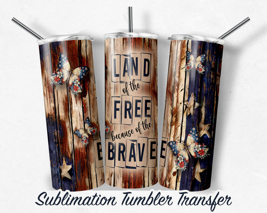 Patriotic Butterflies  Sublimation Transfer Print 20 oz - 30 oz Skinny Tumbler - Ready to Press - Heat Transfers