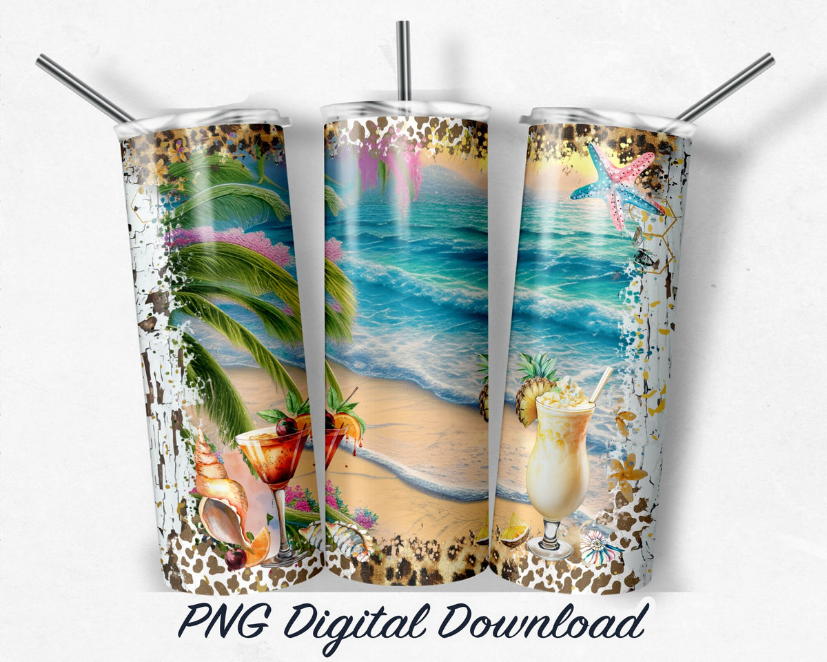Summertime Beach 20oz Sublimation Tumbler Design - PNG Digital Download
