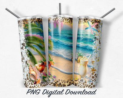 Summertime Beach 20oz Sublimation Tumbler Design - PNG Digital Download