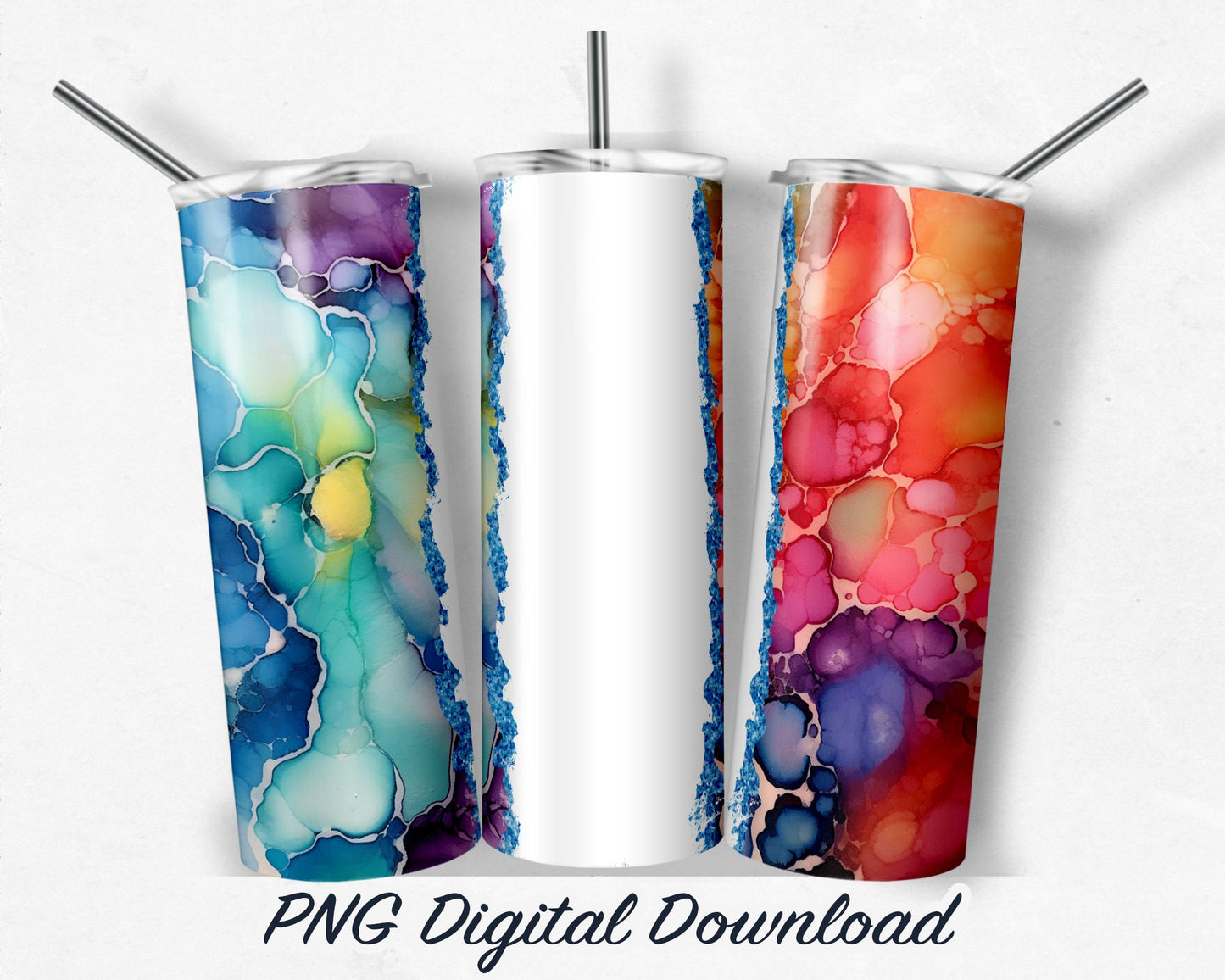 Rainbow Alcohol Ink - 20 oz Sublimation Tumbler Design PNG Digital Download
