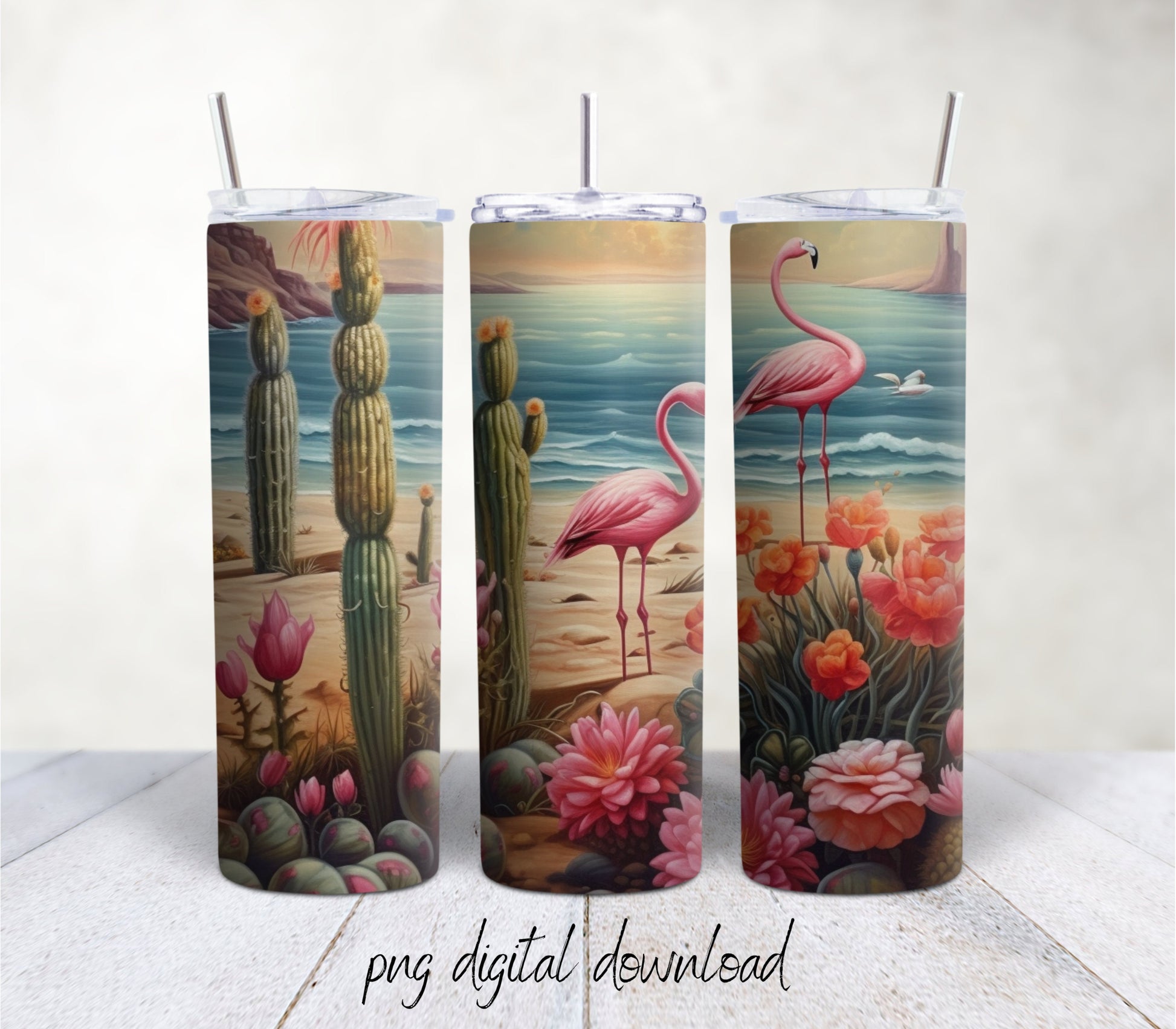 Cactus Flamingos - 20oz Sublimation Tumbler Design - PNG Digital Download
