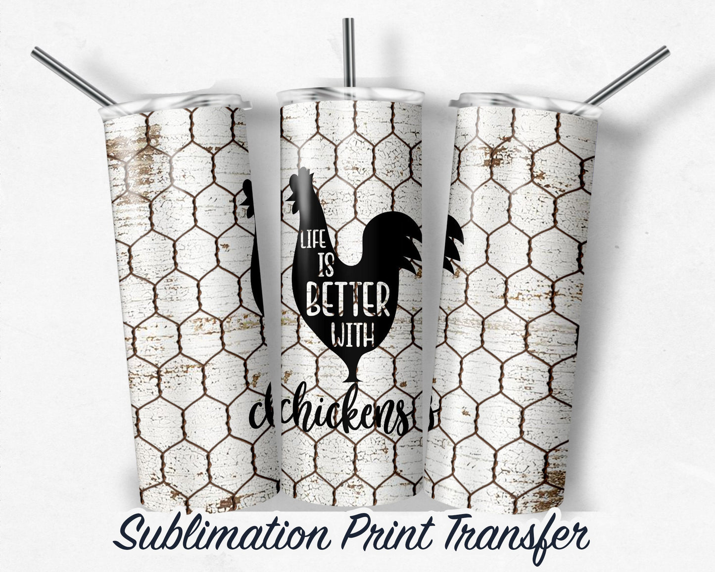 Chickens  Sublimation Transfer Print For 20 oz Tumbler - 30 oz Skinny Tumbler - Ready To press - Heat Transfers