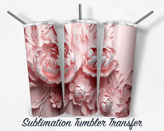 3D Flower  Sublimation Transfer Print For 20 oz - 30 oz Skinny Tumbler - Ready To press - Heat Transfers