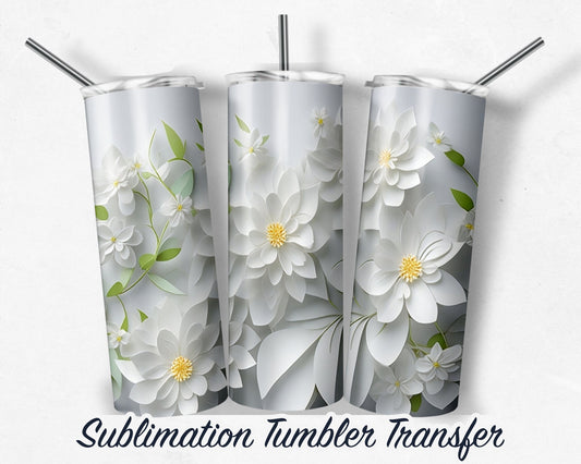 3D Flowers  Sublimation Transfer Print For 20 oz - 30 oz Skinny Tumbler - Ready To press - Heat Transfers