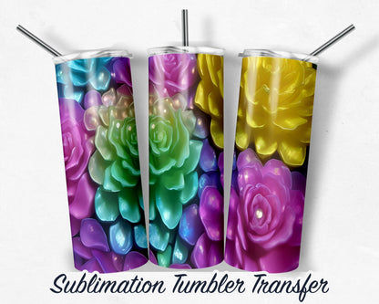 3D Floral  Sublimation Transfer Print 20 oz - 30 oz Skinny Tumbler - Ready to Press - Heat Transfers