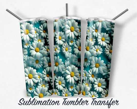 3D Floral  Sublimation Transfer Print 20 oz - 30 oz Skinny Tumbler - Ready to Press - Heat Transfers