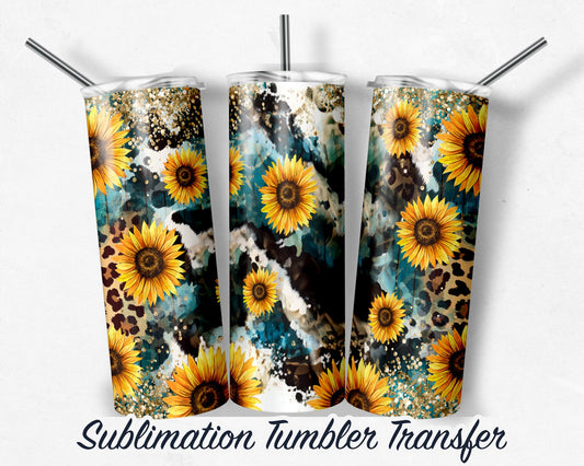 Sunflower Burst  Sublimation Transfer Print 20 oz - 30 oz Skinny Tumbler - Ready to Press - Heat Transfers