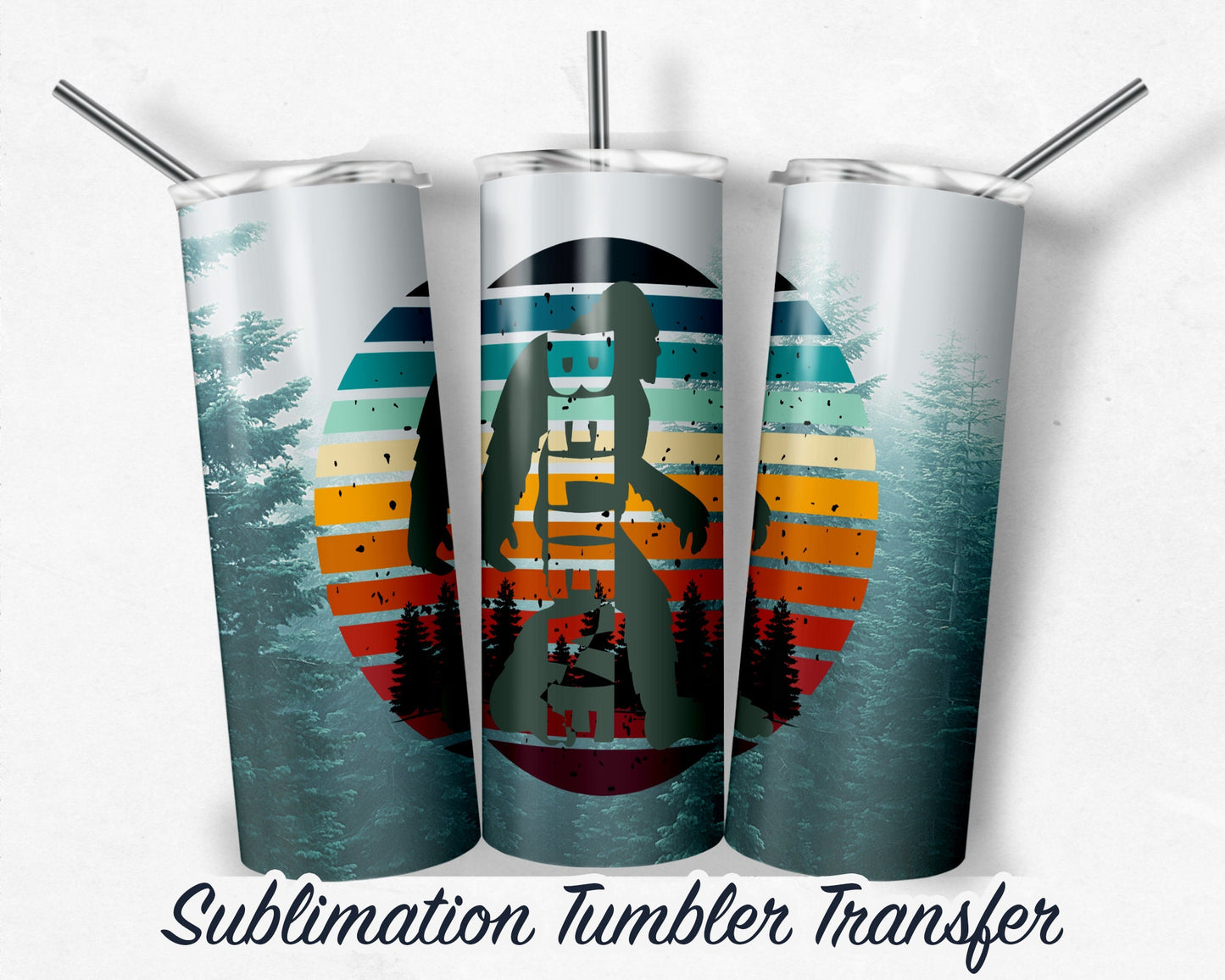 Big Foot  Sublimation Transfer Print 20 oz - 30 oz Skinny Tumbler - Ready to Press - Heat Transfers