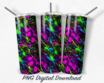 Neon Paint Splatters 20oz Sublimation Tumbler Design - PNG Digital Download
