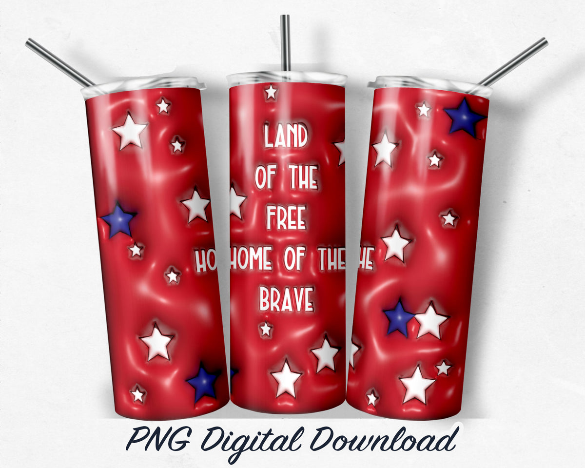 3D Patriotic Inflated 20oz Sublimation Tumbler Design - PNG Digital Download
