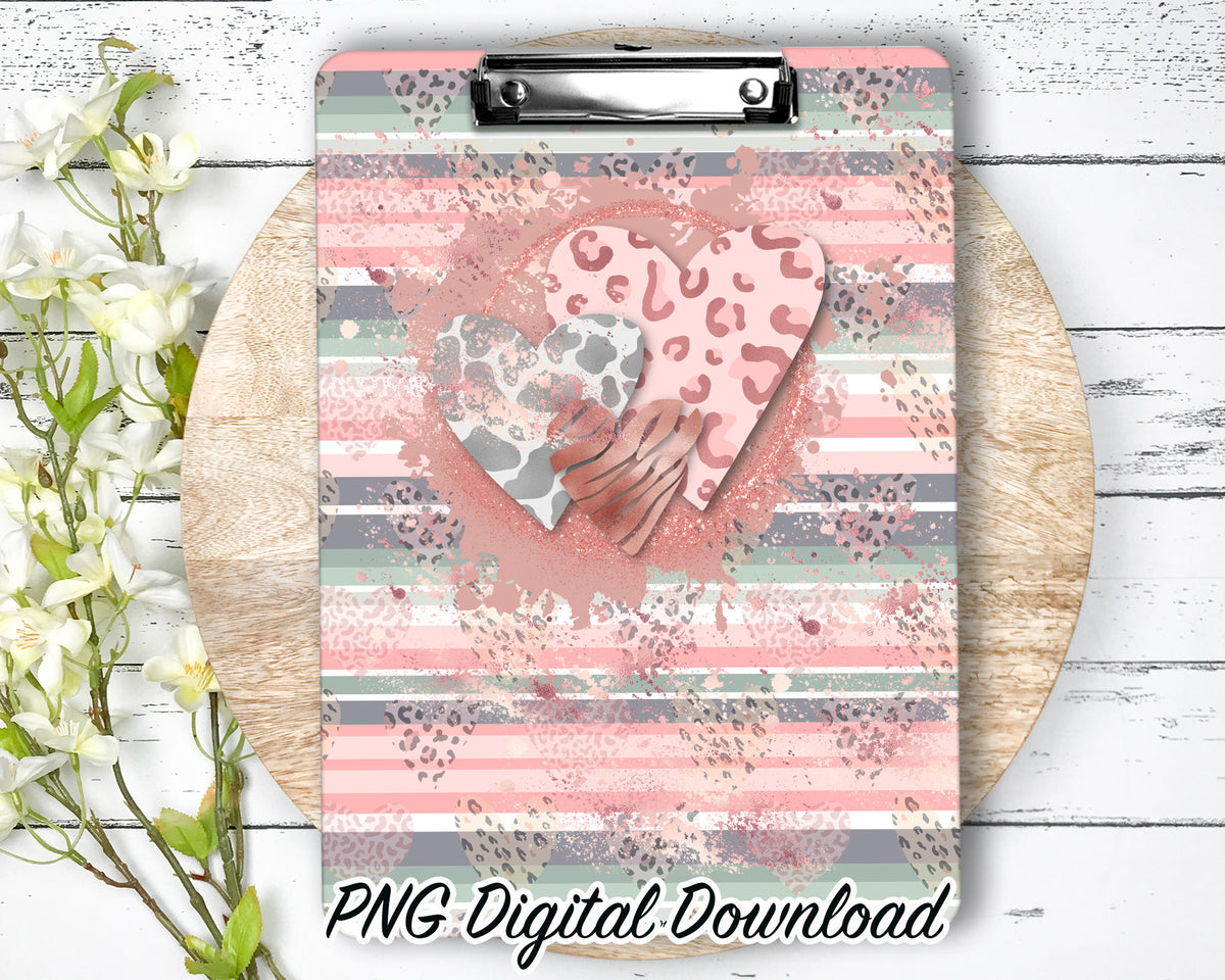 Pastel Hearts Clipboard Sublimation PNG Design | 9.1W by 12.6H | 300 dpi | PNG Digital Download