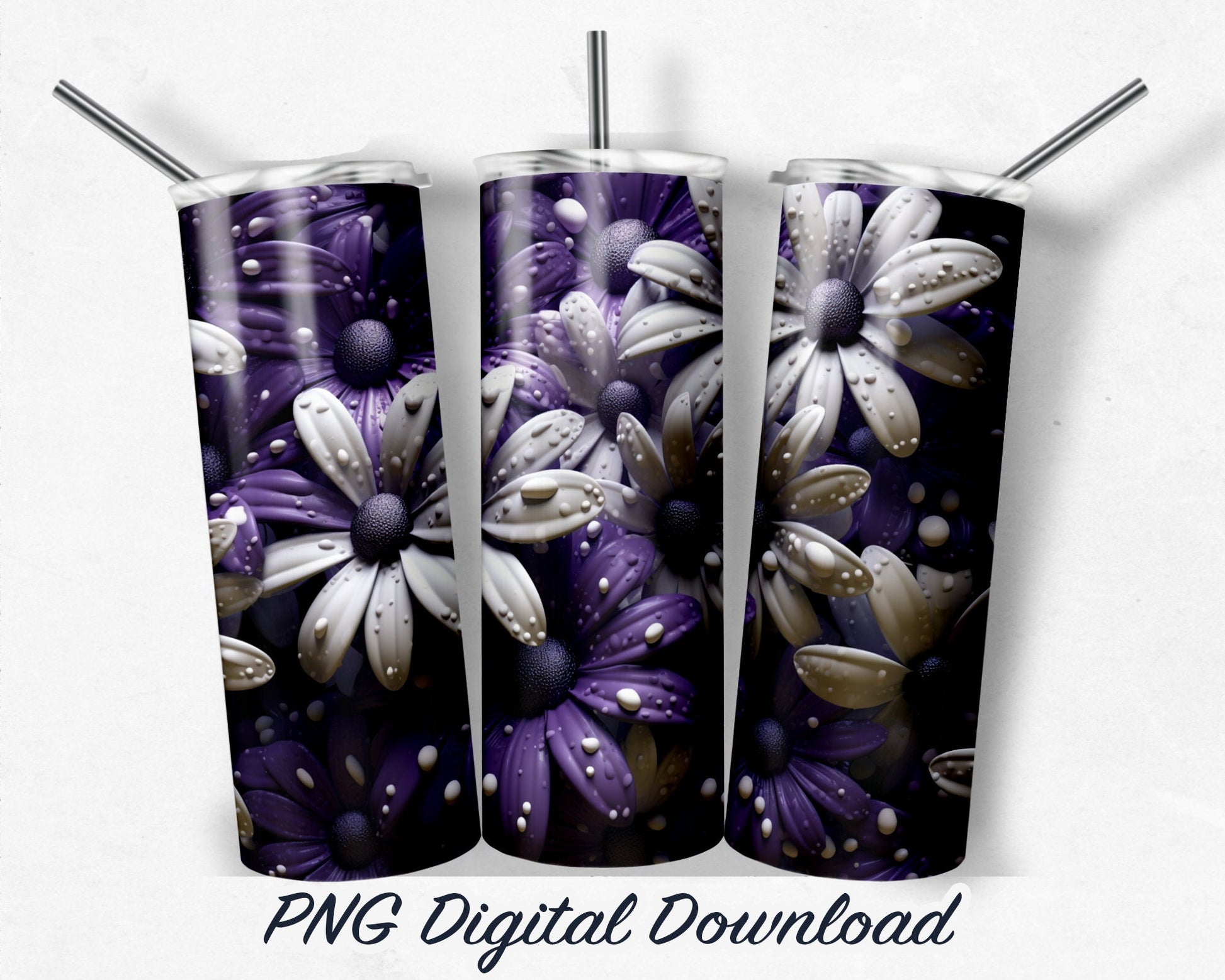 HD Purple and White Daisy 20oz Sublimation Tumbler Design - PNG Digital Download