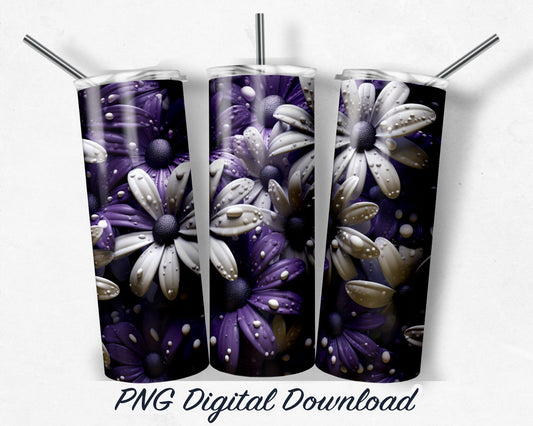 HD Purple and White Daisy 20oz Sublimation Tumbler Design - PNG Digital Download