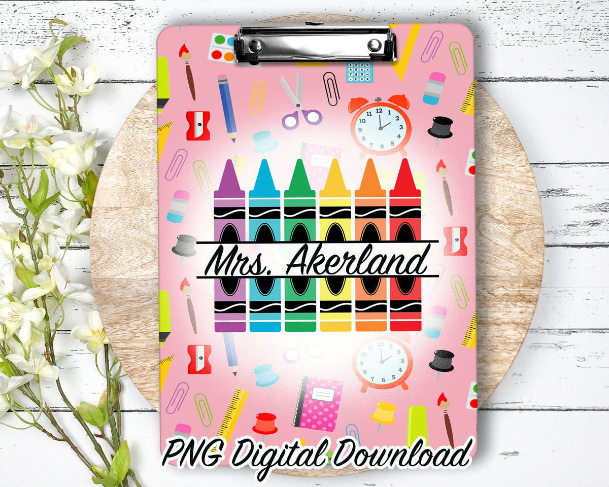 Crayon Clipboard Sublimation Design | 9.1W by 12.6H | 300 dpi | PNG Digital Download