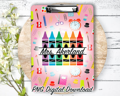 Crayon Clipboard Sublimation Design | 9.1W by 12.6H | 300 dpi | PNG Digital Download
