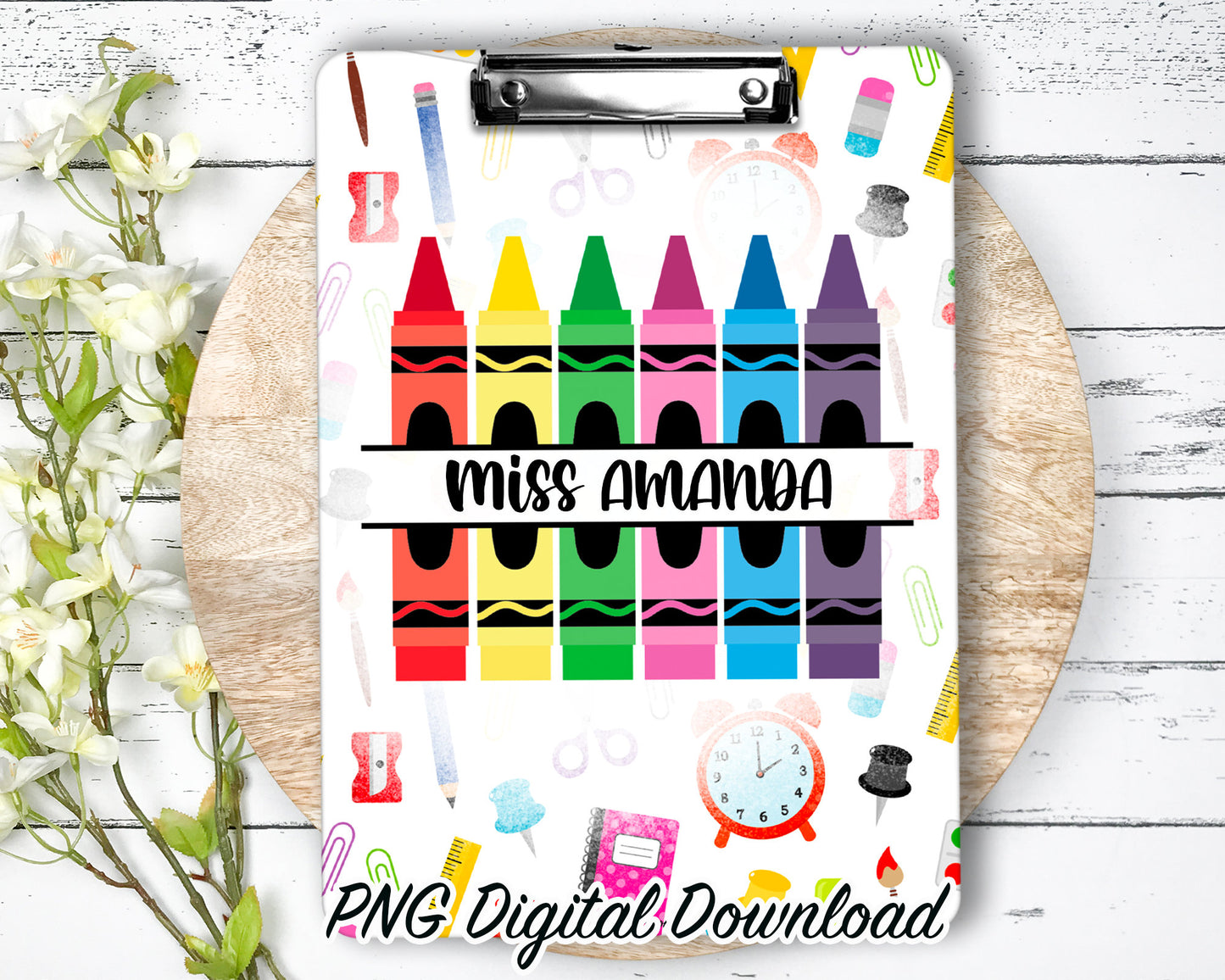 Crayon Clipboard Sublimation Design / 9.1W by 12.6H | 300 dpi | PNG Digital Download