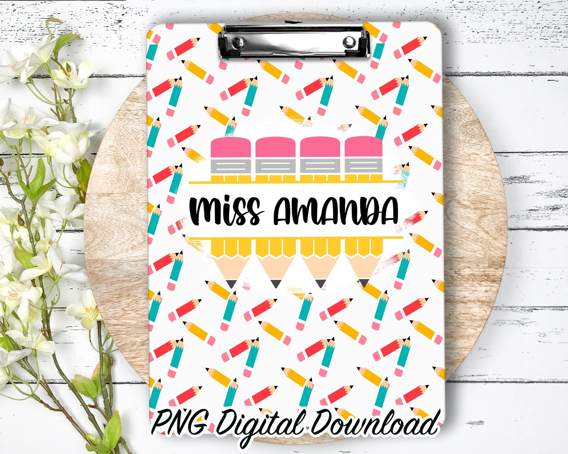 Pencil Clipboard Sublimation PNG Design | 9.1W by 12.6H | 300 dpi | PNG Digital Download