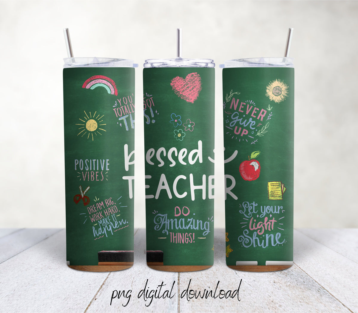 Seamless Blessed Teacher 20oz Sublimation Tumbler Design - PNG Digital Download