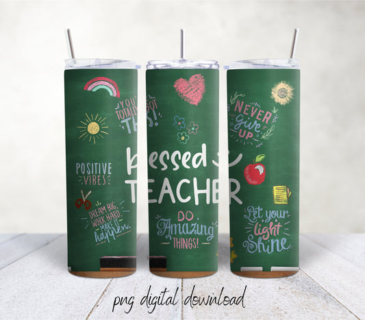 Seamless Blessed Teacher 20oz Sublimation Tumbler Design - PNG Digital Download