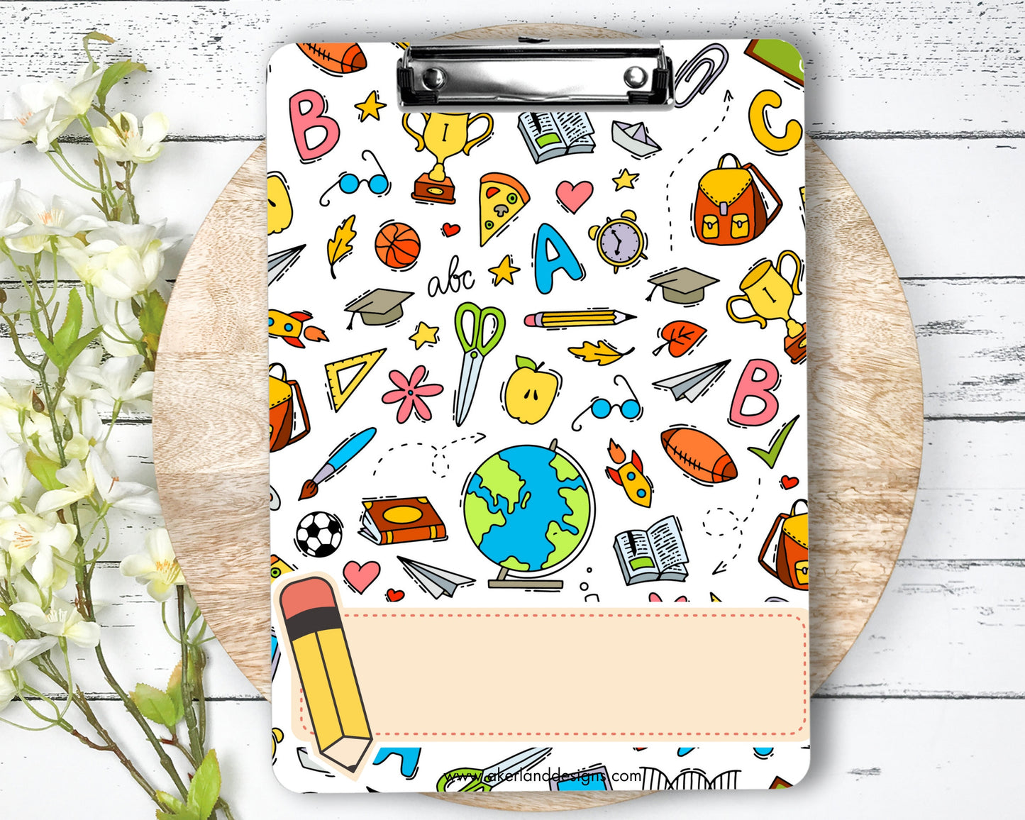 School Supplies Clipboard Sublimation Design / 9.1W by 12.6H | 300 dpi | PNG Digital Download