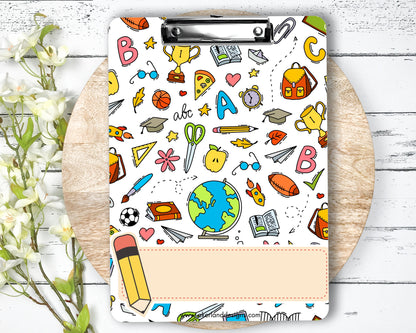 School Supplies Clipboard Sublimation Design / 9.1W by 12.6H | 300 dpi | PNG Digital Download