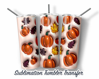 Fall Pumpkin Inflated Puff -  Sublimation Transfer Print For 20 oz - 30 oz Skinny Tumbler - Ready To press - Heat Transfer