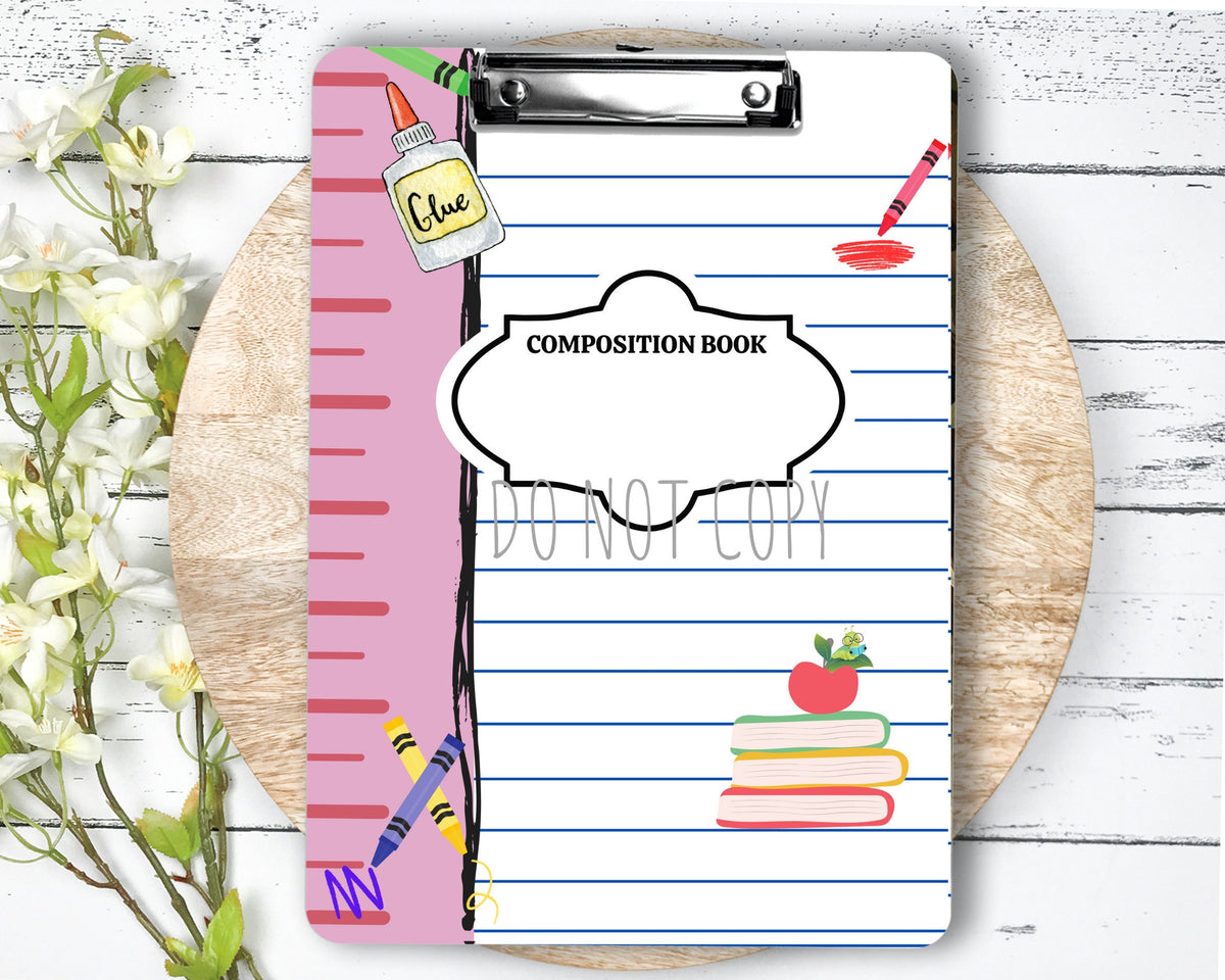 Pink Composition Clipboard Sublimation PNG Design | 9.1W by 12.6H | 300 dpi | PNG Digital Download