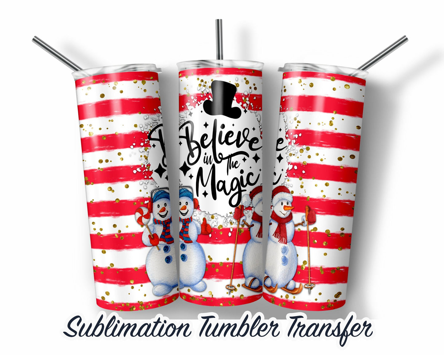 Christmas Snowman  Sublimation Transfer Print For 20 oz Tumblers - 30 oz Tumblers - Ready To press - Heat Transfers