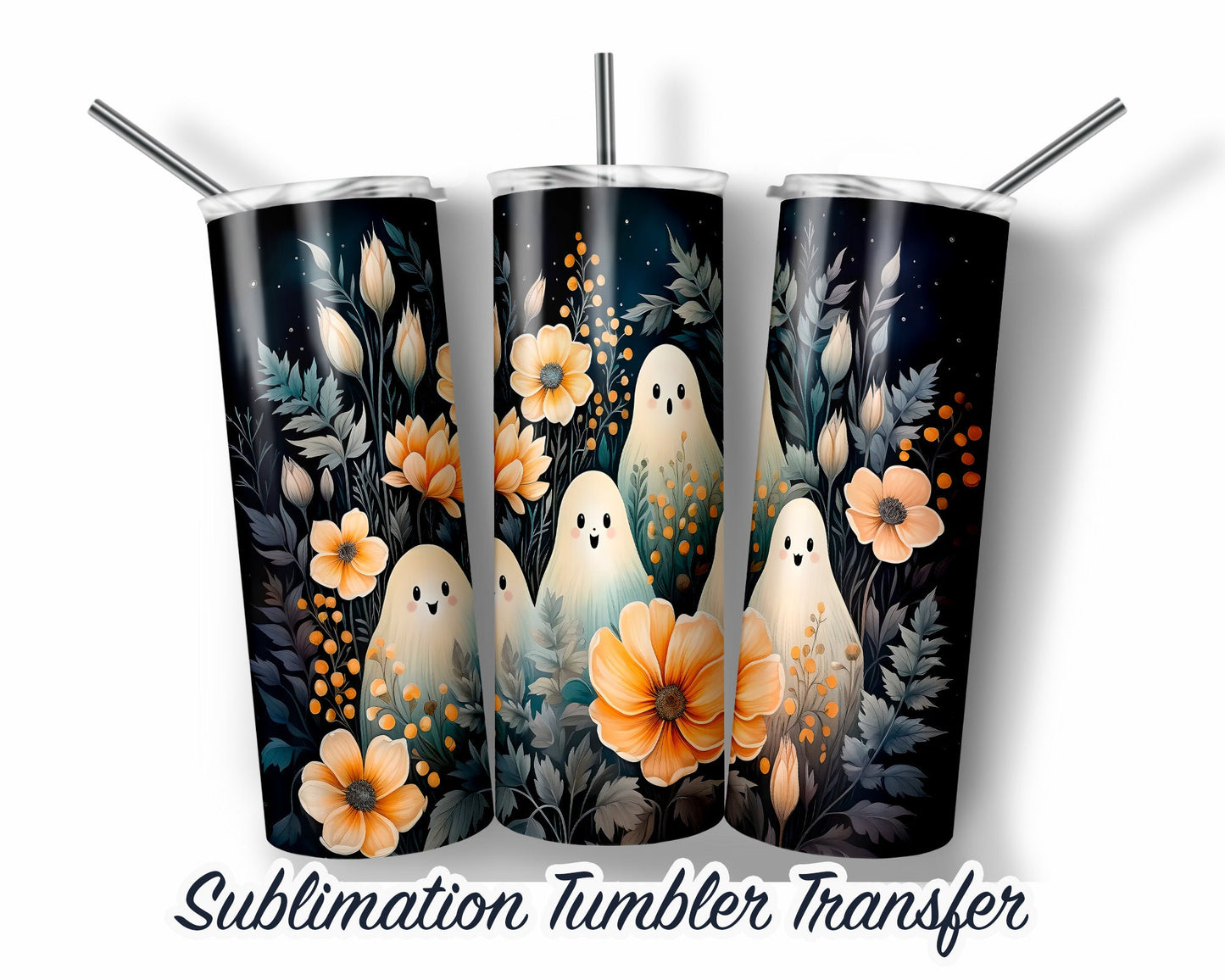 Spooky Ghosts Halloween  Sublimation Transfer Print For 20 oz Tumblers - 30 oz Tumblers - Ready To press - Heat Transfers